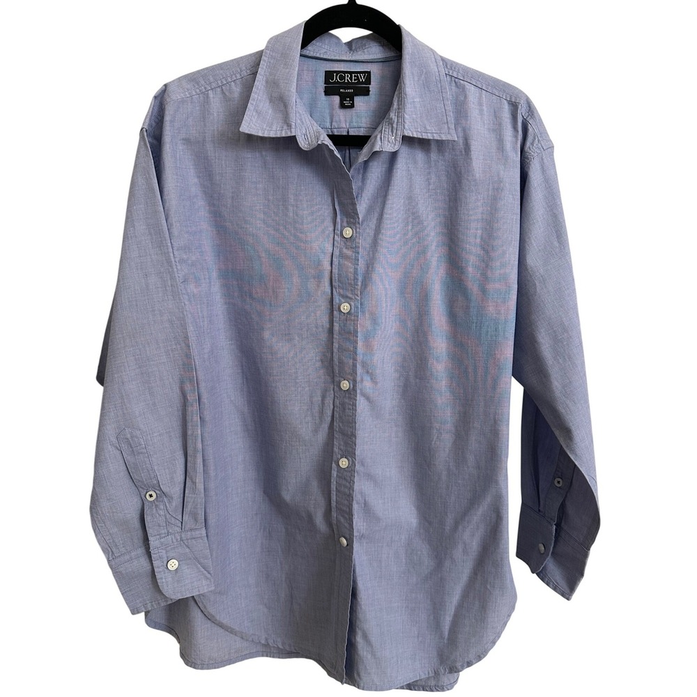 J. Crew Relaxed Fit Lightweight Cotton Button Down Shirt Blue Size 10